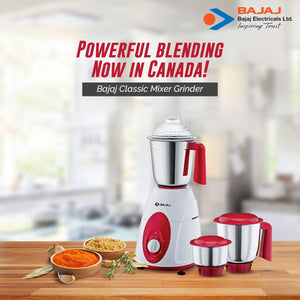 Bajaj Classic Indian Mixer Grinder, 600W, Stainless Steel Jars - Indian Mixer Grinder, Spice & Coffee grinder 110V for use in Canada / USA
