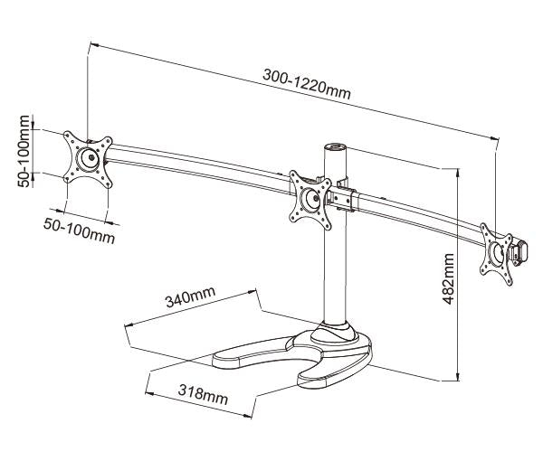 BestMounts Triple Monitor Mount Stand Free Standing Mount Option Supports up to 13-27 inches (BDM-3045)