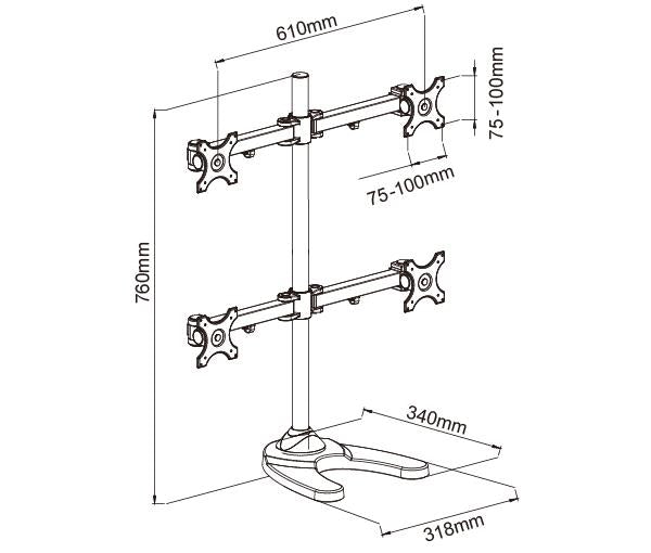 BestMounts 4-Monitor free standing with Adjustable Height -Monitor Arm Mount fits up to 4 Screens (BDM-404)