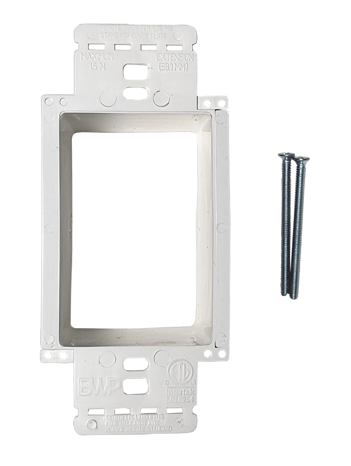 BestMounts Multi-Gang Non-Metallic Electrical Box Extender - White, (2-Pack) with 6-32 Flat Head screws