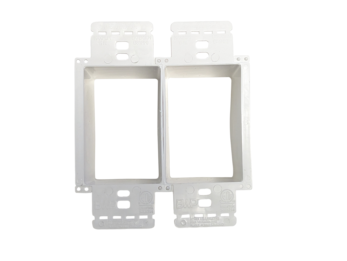 BestMounts Multi-Gang Non-Metallic Electrical Box Extender - White, (2-Pack) with 6-32 Flat Head screws