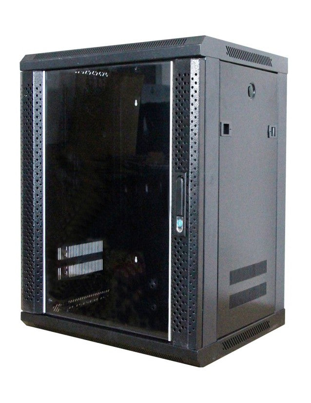 12U Wall Mount Network Server Cabinet Rack Enclosure Ventilation Door Lock Network Rack Black (Fully Assembled) 450mm