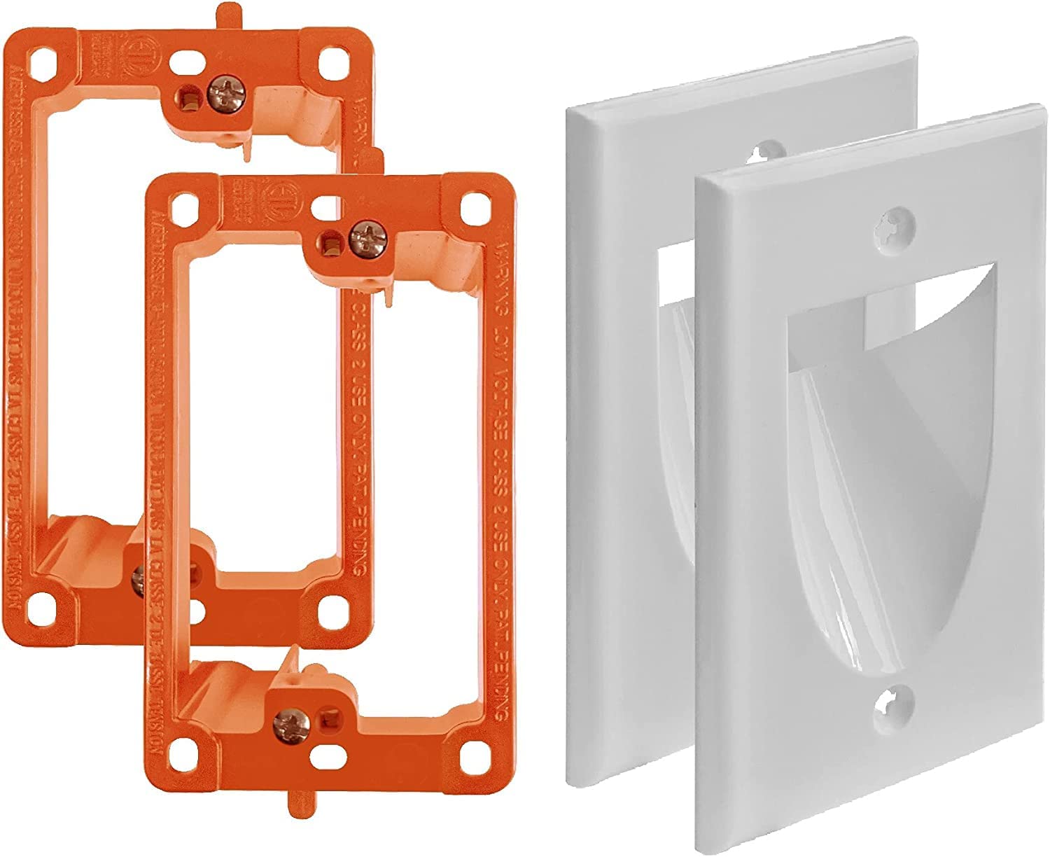 TV Cord Hider for Wall Mounted TV - White Cable Management Kit Hides TV Wires Behind The Wall -In Wall Cable Management 1-Gang Low Voltage Cable Plate with Mounting Bracket ETL Listed (2-Pack, White)