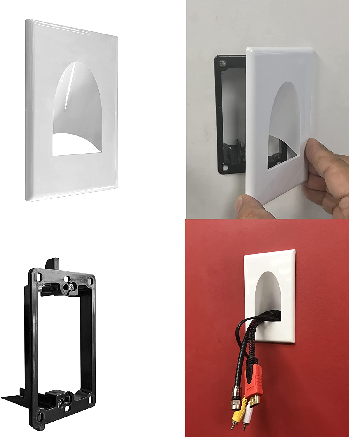 1-Gang Screw Less Recessed Low Voltage Cable Wall Plate Inner-Nose (1-Pack) with Low Voltage Mounting Bracket (1-Pack)