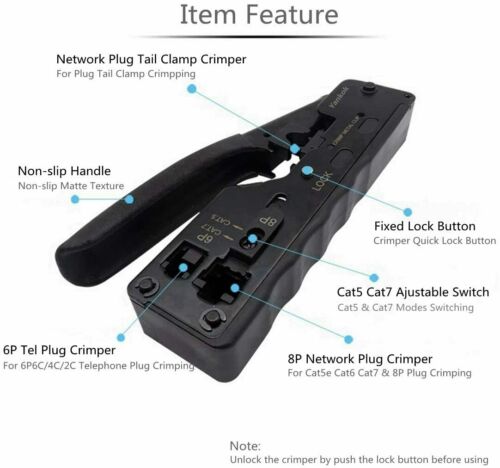 Network Crimping Tool For RJ45 RJ11 RJ12 Cat7 Cat6/6a Cat5/5e 6Pin 8Pin