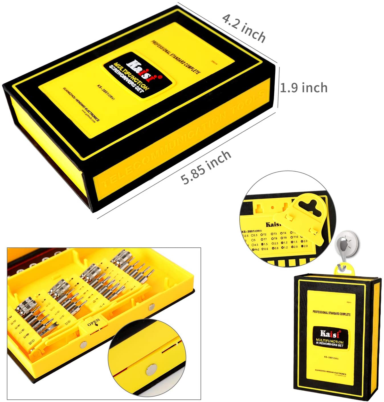 TOOL-KS-3801 Kaisi 38-Piece Magnetic Screwdriver Set Precision Toolkit – Electronics, Cellphone, Computer, Laptops & Tablets Repair Kit