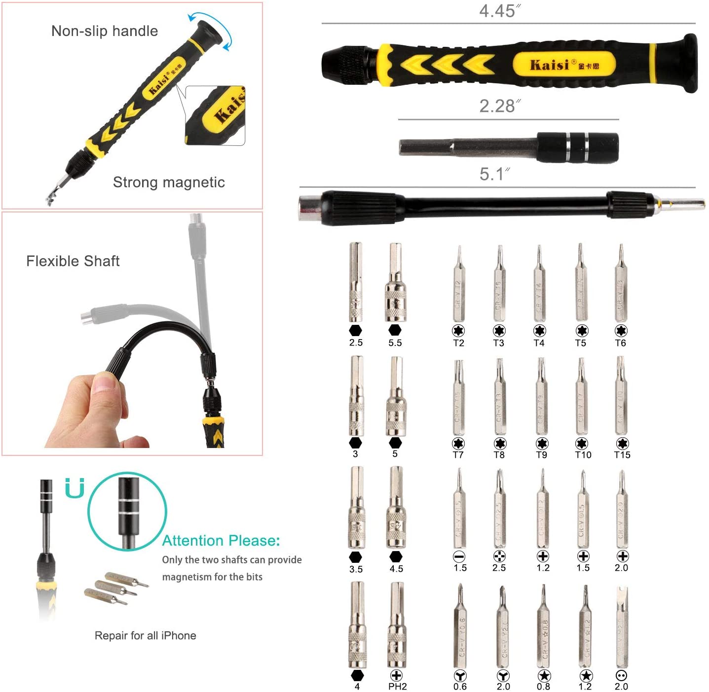 TOOL-KS-3801 Kaisi 38-Piece Magnetic Screwdriver Set Precision Toolkit – Electronics, Cellphone, Computer, Laptops & Tablets Repair Kit