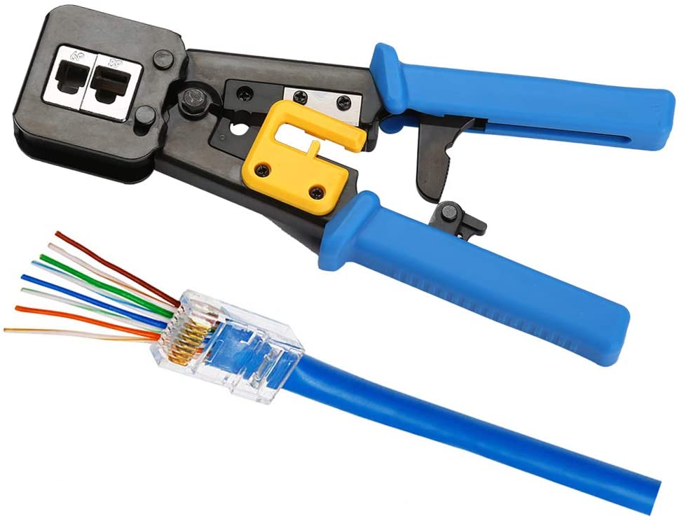 RJ45 Crimp Tool Pass Through Cat5 Cat5e Cat6 Crimping Tool for RJ45/RJ12 Regular