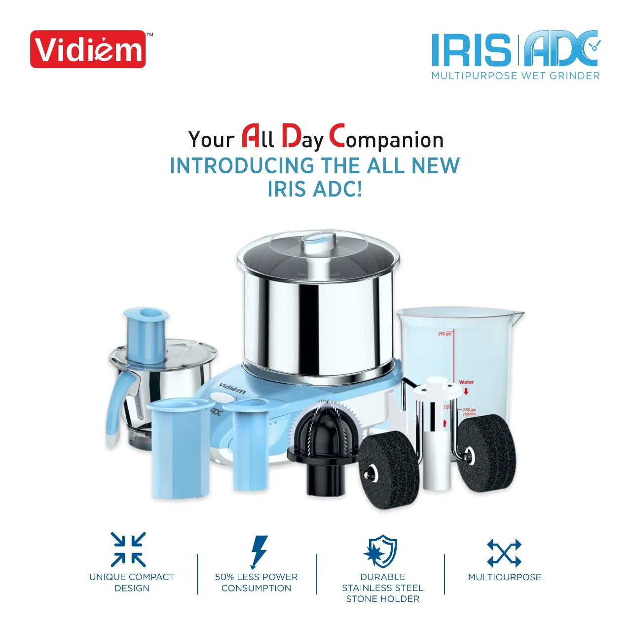 IRIS ADC Wet Grinder 2.0 Lt with Multi-Chef Jar Food Processor
