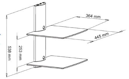 BEST 2-Tier DVD/Receiver/STB Wall Mount Glass Shelf Unit - Up to 44 lb (20 kg) (BEST-DVD-2)
