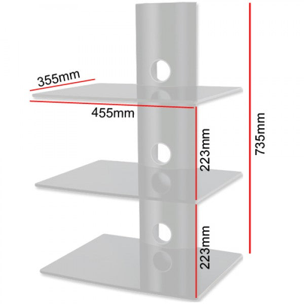 BEST 3-Tier DVD/Receiver/STB Wall Mount Glass Shelf Unit - Up to 66 lb (30 kg) (BEST-DVD-3)