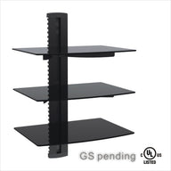 BEST 3-Tier DVD/Receiver/STB Wall Mount Glass Shelf Unit - Up to 18 lb (8 kg) (BEST-DVD-713)