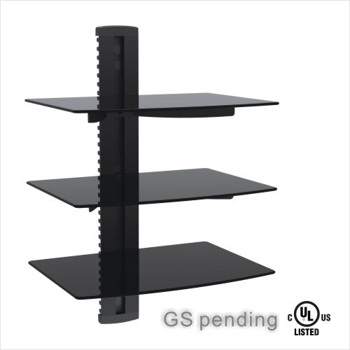 BEST 3-Tier DVD/Receiver/STB Wall Mount Glass Shelf Unit - Up to 18 lb (8 kg) (BEST-DVD-713)