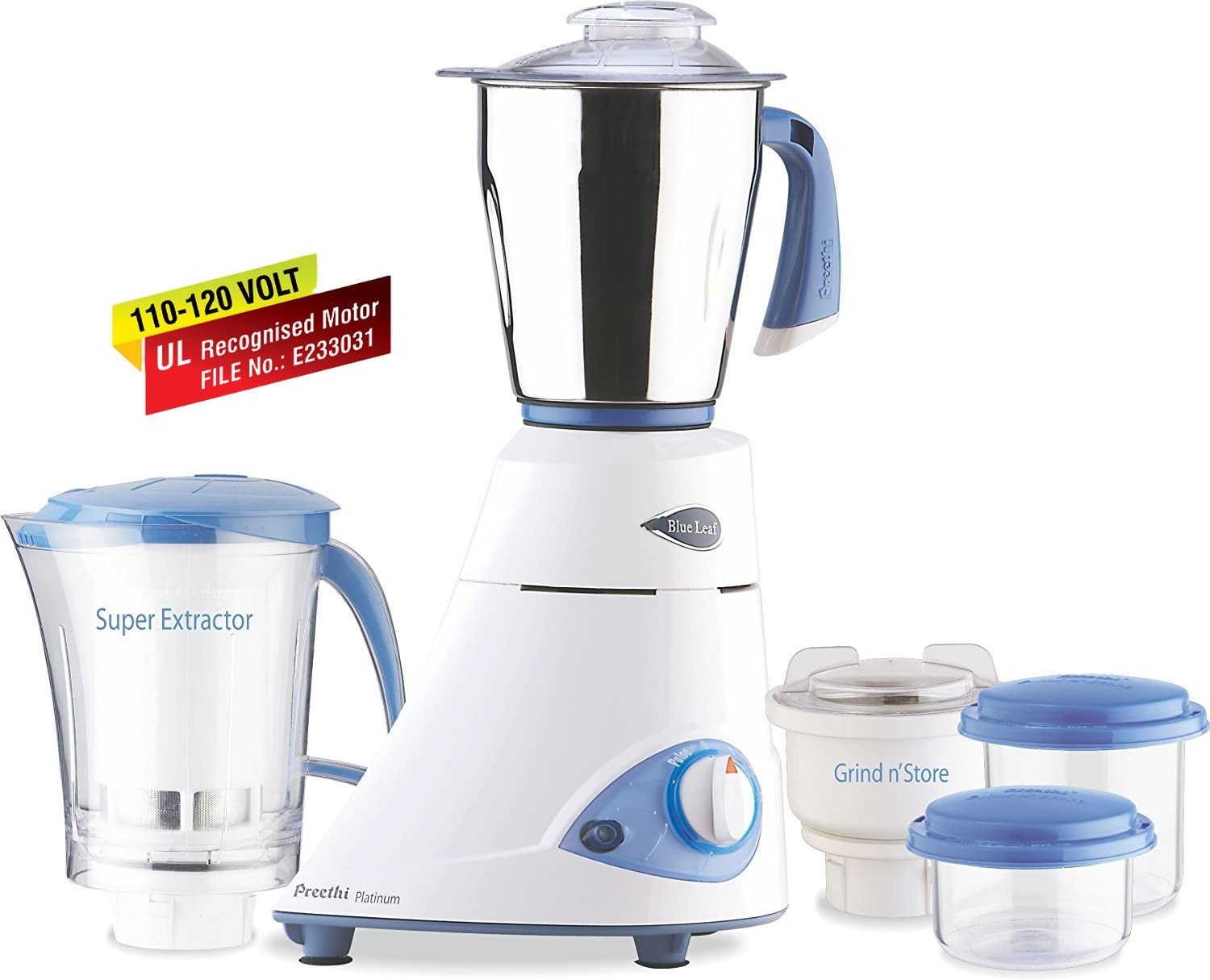 Preethi Blue Leaf Platinum Plus 110V Mixer Grinder with Chef Jar
