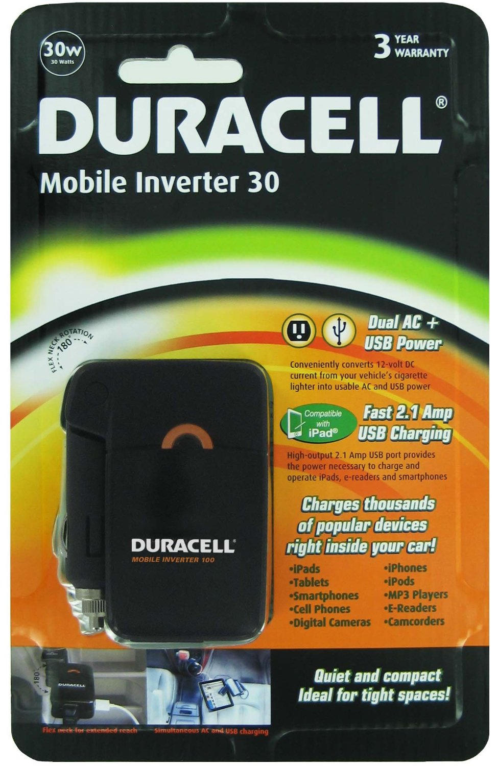 Duracell 30W Mobile Inverter with 2.1 Amp USB Port