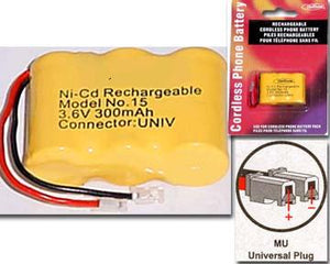 NI-CD 3 x 1/2AA Rechargeable Cordless Phone Battery - 3.6V 300mAh, Universal Plug