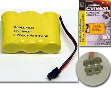 NI-CD 3 x 2/3AA Rechargeable Cordless Phone Battery - 3.6V 320mAh, Mitsumi Black Plug