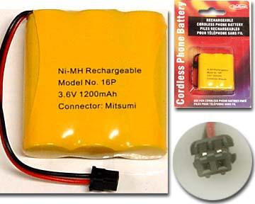 NI-MH 3 x 4/5AA Rechargeable Cordless Phone Battery - 3.6V 1200mAh, Mitsumi Black Plug