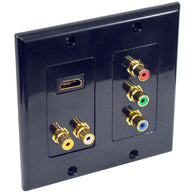 HDMI + 2 RCA + 3 RCA Double Wall Plate (Black)
