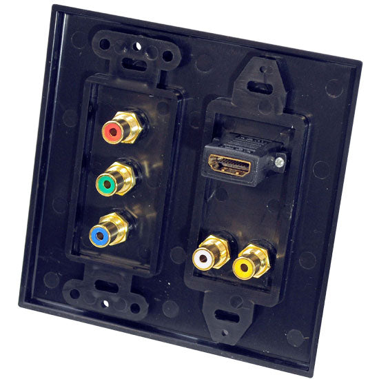HDMI + 2 RCA + 3 RCA Double Wall Plate (Black)