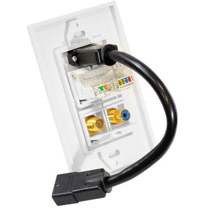 HDMI + RJ11 + RJ45 + Coaxial + RCA Wall Plate with Back Built-in Flexible Cable (White)