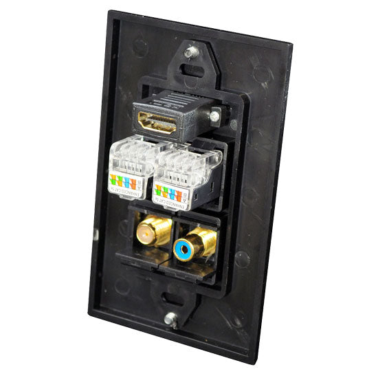 HDMI + Mono RCA Audio + Coaxial + Dual Ethernet Wall Plate (Black)
