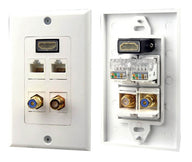 HDMI + Mono RCA Audio + Coaxial + Dual Ethernet Wall Plate (White)
