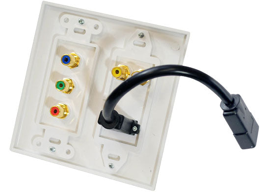 Dual HDMI + 2 RCA + 3 RCA Wall Plate with Back Pigtail Plug (White)