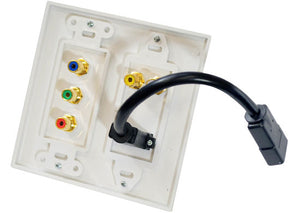 Dual HDMI + 2 RCA + 3 RCA Wall Plate with Back Pigtail Plug (White)