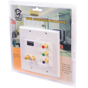 Dual HDMI + 2 RCA + 3 RCA Wall Plate with Back Pigtail Plug (White)