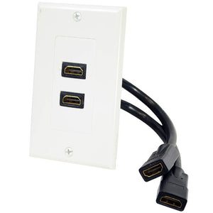 Dual HDMI Wall Plate with Back Built-in Flexible Cable (White)
