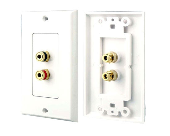Dual Post Binding/Banana Plug Wall Plate for 1 Speaker (White)
