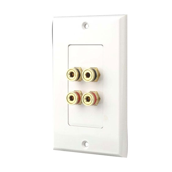 Quad Post Binding/Banana Plug Wall Plate for 2 Speakers (White)