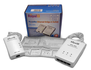 RoyalPlus HomePlug AV 500 Mbps Powerline 4-Port Network Bridge (2 Pieces)